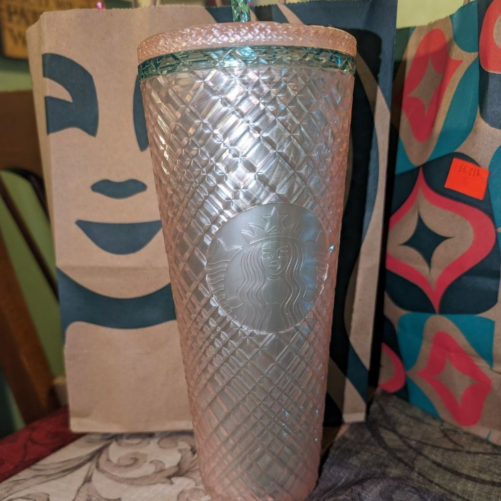 Starbucks 2023 Spring Pink Pearl Jeweled Venti 24oz Tumbler with Straw